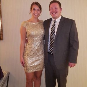 Adrianna Papell gold shimmer dress